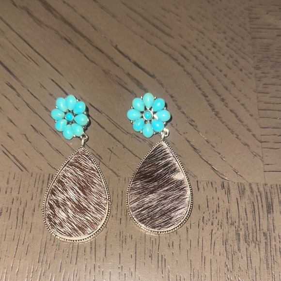 Turquoise and Brown Teardrop Earrings - Picture 1 of 1